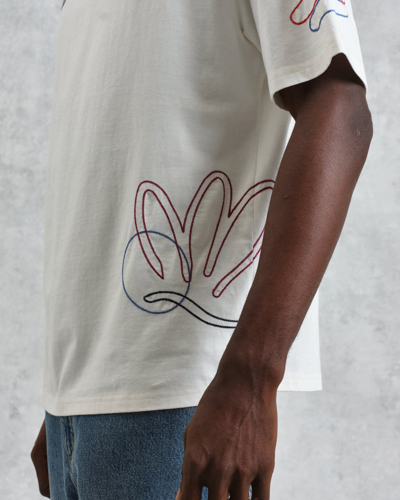 wax london men's Milton - Ecru Embroidered Organic Cotton T-Shirt