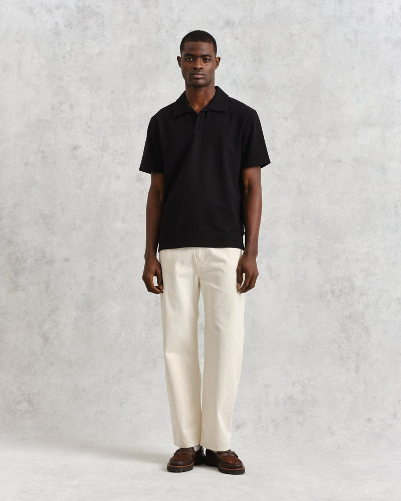 wax london men's Atwood - Black Textured Organic Cotton Polo Shirt