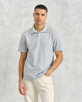 wax london men's Atwood - Blue Textured Organic Cotton Polo Shirt
