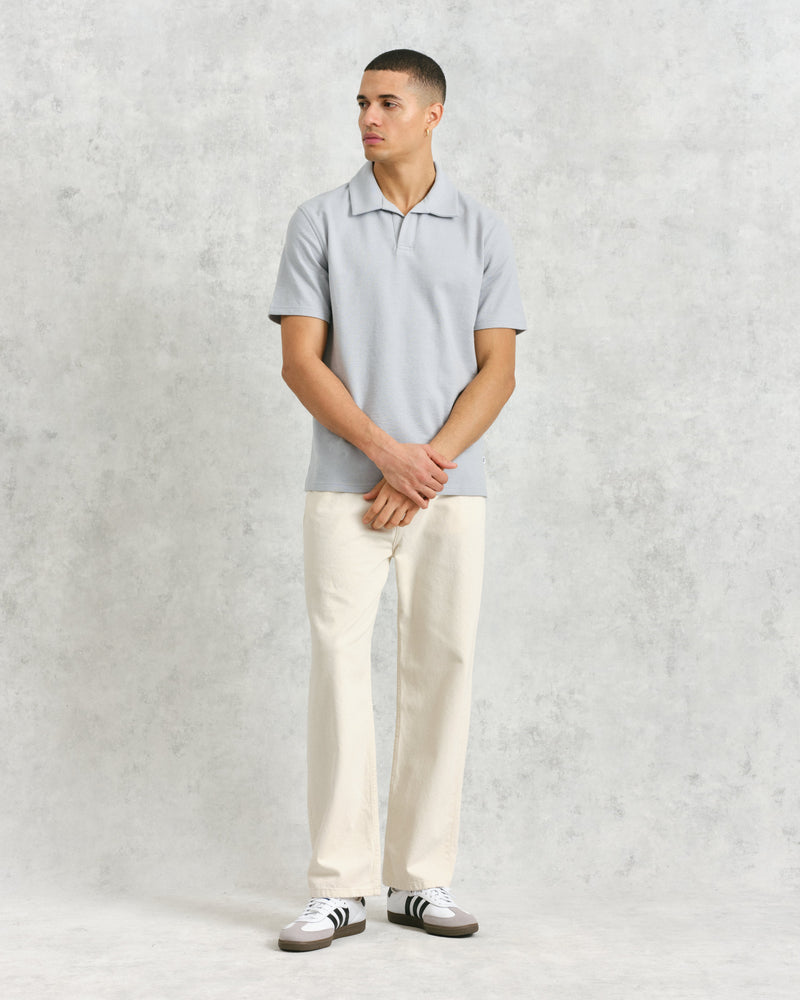 wax london men's Atwood - Blue Textured Organic Cotton Polo Shirt