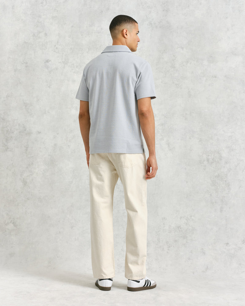 wax london men's Atwood - Blue Textured Organic Cotton Polo Shirt