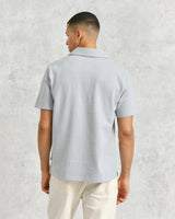 wax london men's Atwood - Blue Textured Organic Cotton Polo Shirt