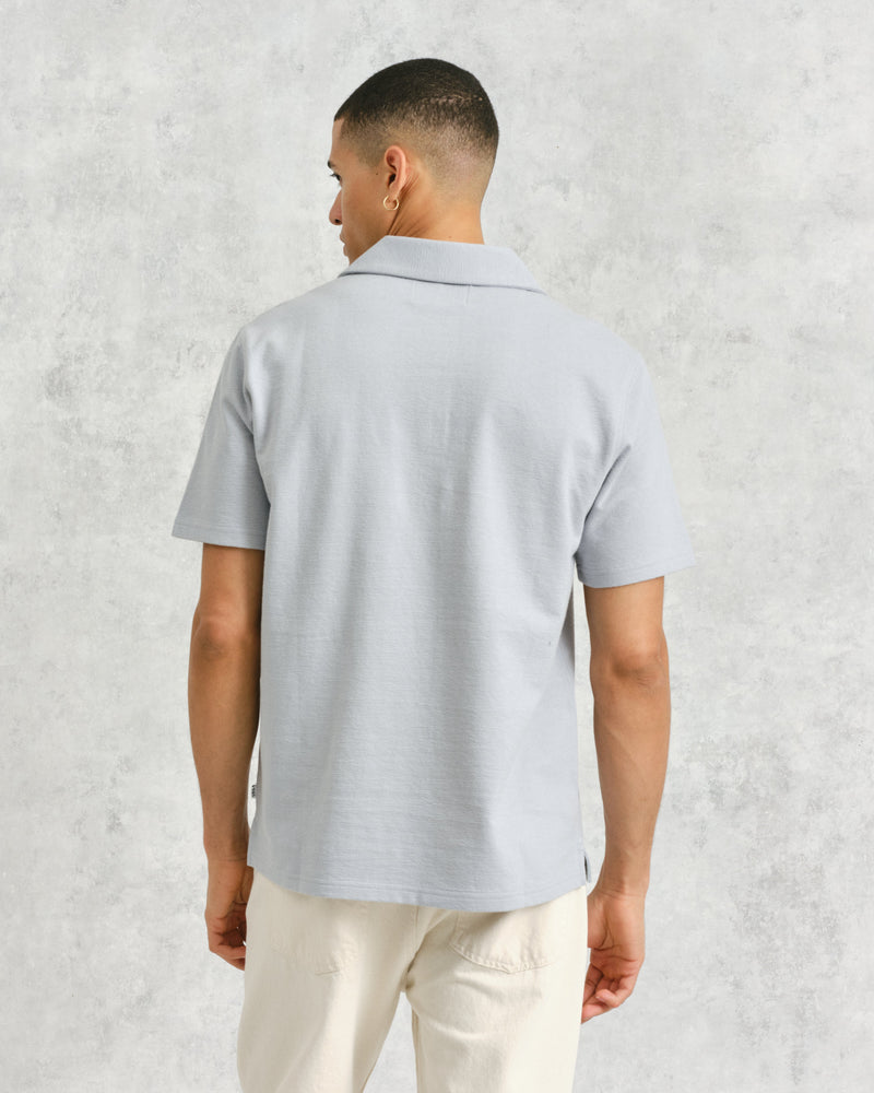 wax london men's Atwood - Blue Textured Organic Cotton Polo Shirt