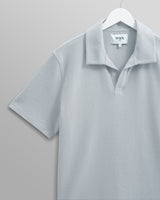 wax london men's Atwood - Blue Textured Organic Cotton Polo Shirt