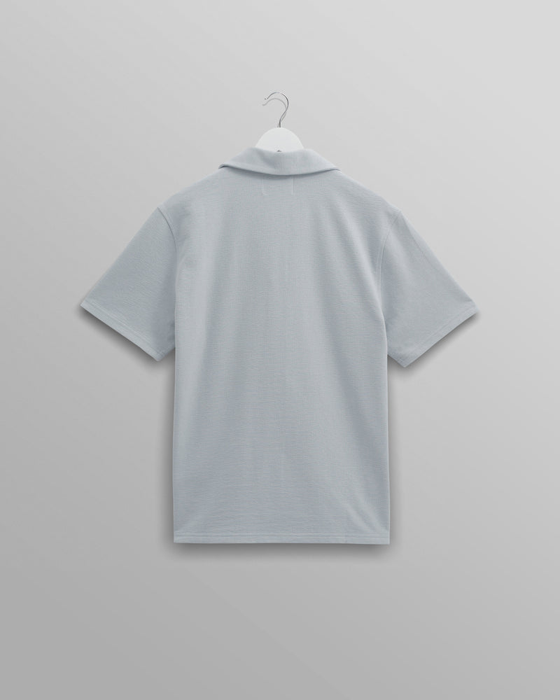 wax london men's Atwood - Blue Textured Organic Cotton Polo Shirt