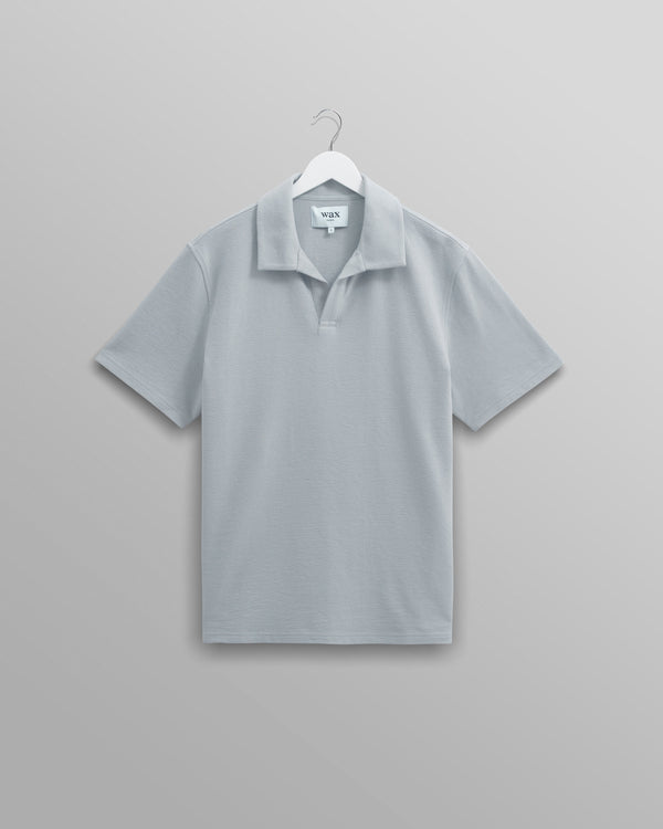wax london Atwood - Blue Textured Organic Cotton Polo Shirt