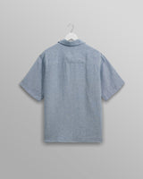 wax london men's Bartlett - Blue Two-Tone Linen Short-Sleeve Shirt