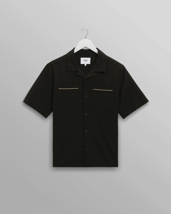 wax london Didcot - Black And Multicolour Appliqué Short-Sleeve Shirt