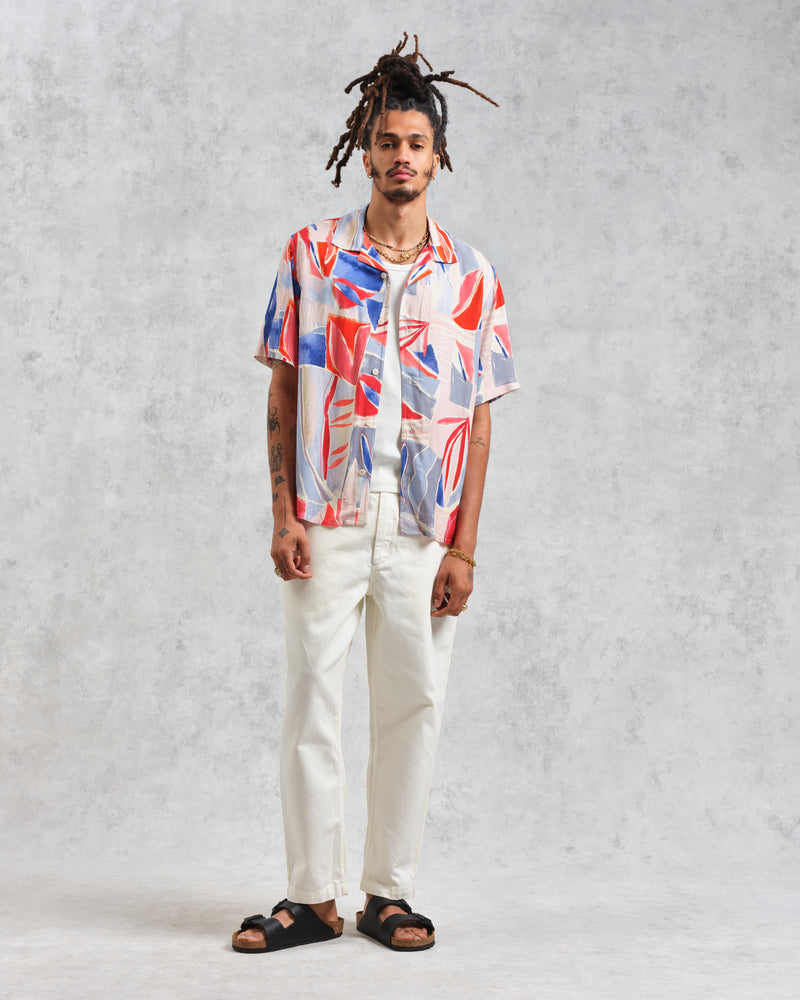 wax london men's Didcot - Blue And Pink Abstract Short-Sleeve Shirt