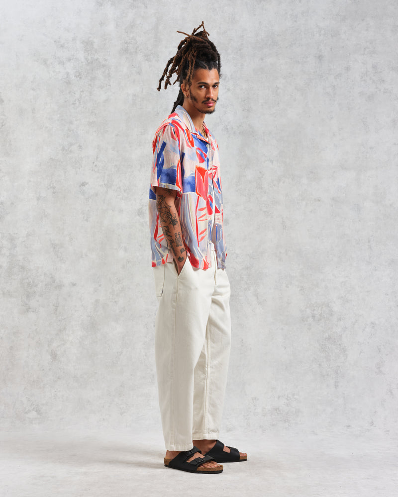 wax london men's Didcot - Blue And Pink Abstract Short-Sleeve Shirt