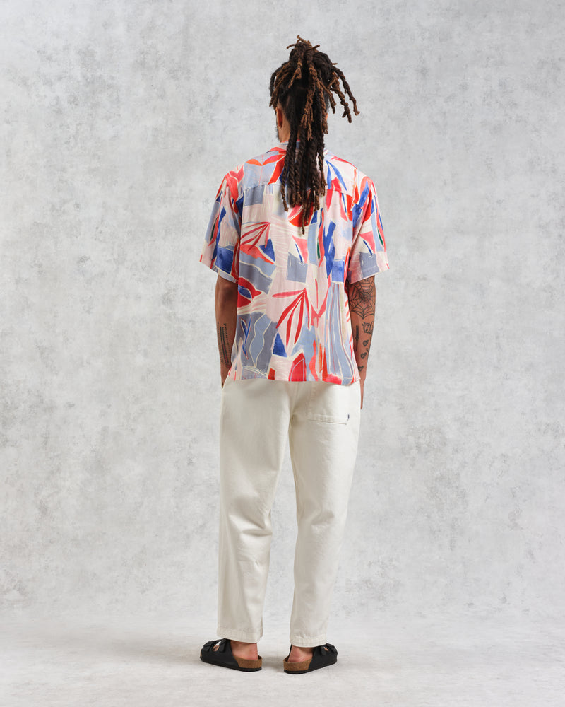 wax london men's Didcot - Blue And Pink Abstract Short-Sleeve Shirt