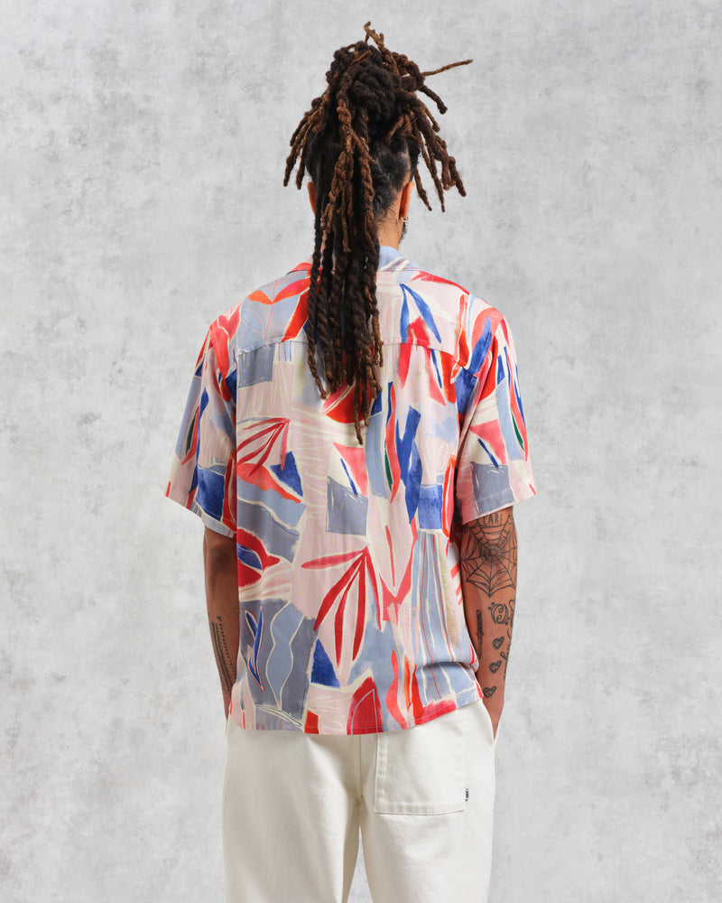 wax london men's Didcot - Blue And Pink Abstract Short-Sleeve Shirt