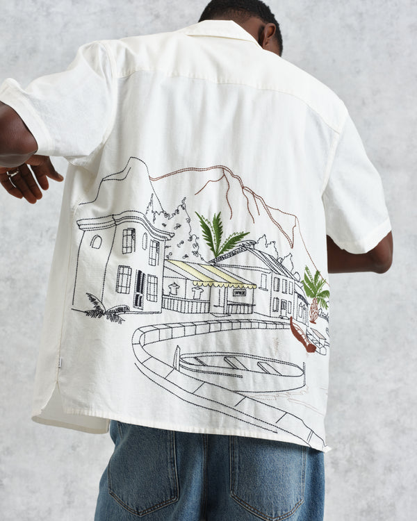 wax london Didcot - Ecru And Multicolour Embroidered Short-Sleeve Shirt