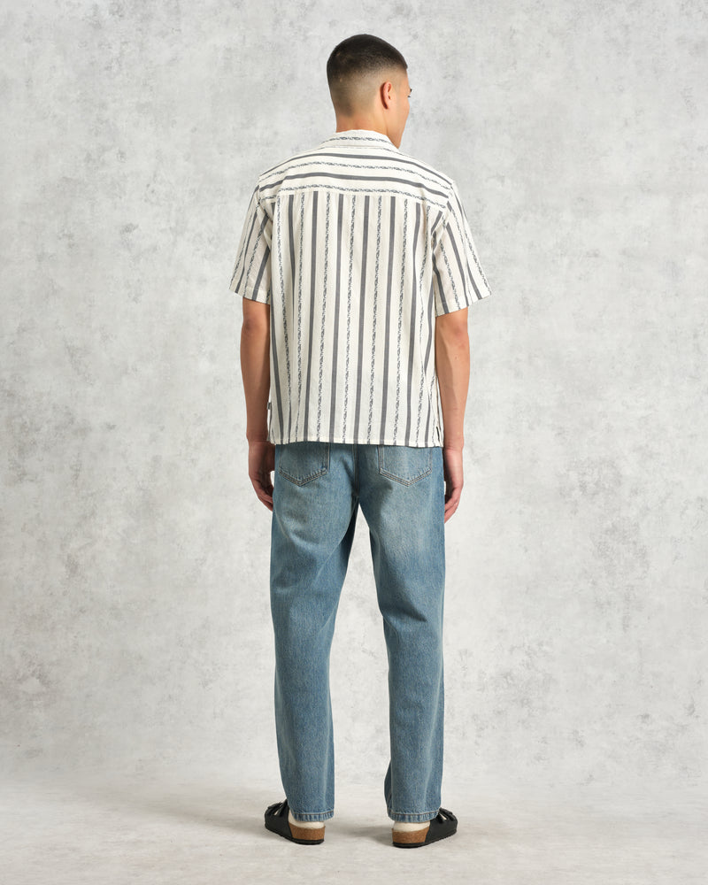 wax london men's Didcot - Ecru Fleck Stripe Short-Sleeve Shirt