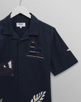 wax london men's Didcot - Navy Doodle Appliqué Short-Sleeve Shirt
