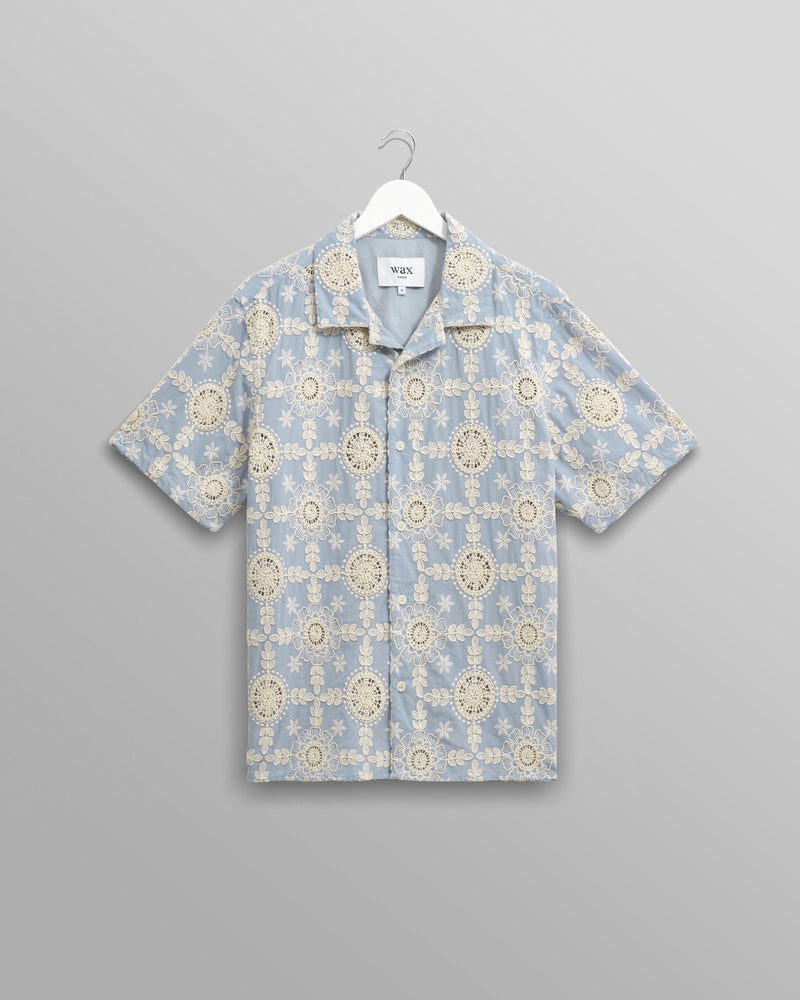 wax london men's Didcot - Pale Blue Intricate Lace Short-Sleeve Shirt