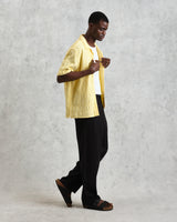 wax london men's Didcot - Yellow Waffle Seersucker Cotton Short-Sleeve Shirt