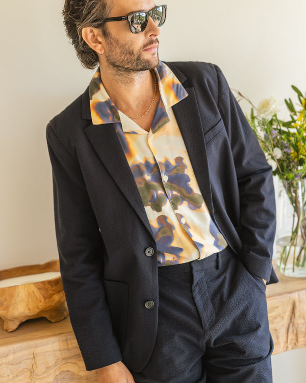 wax london Fintry - Black Seersucker Blazer