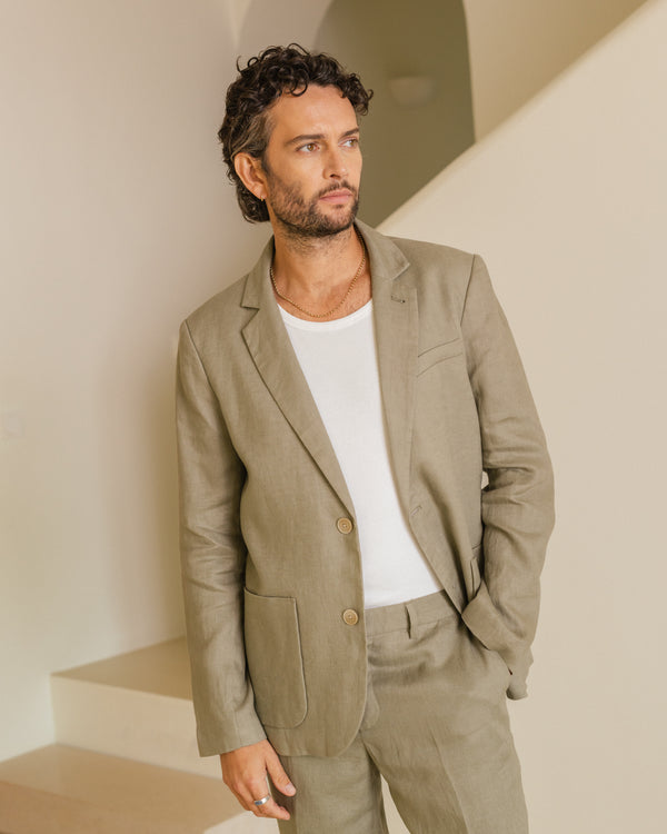 wax london Fintry - Khaki Linen Blazer