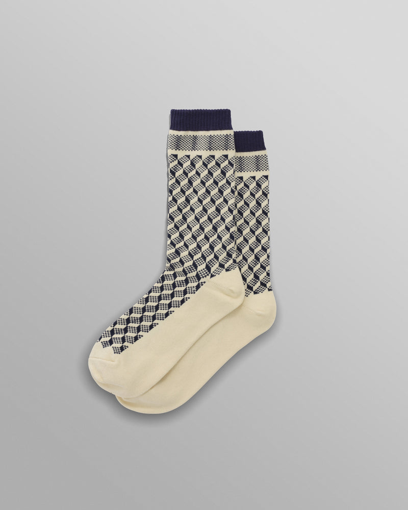 wax london men's Galway - Navy Jacquard Chunky Sock