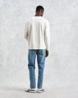 wax london men's Hayden - Ecru Textured Organic Cotton Long Sleeve T-Shirt