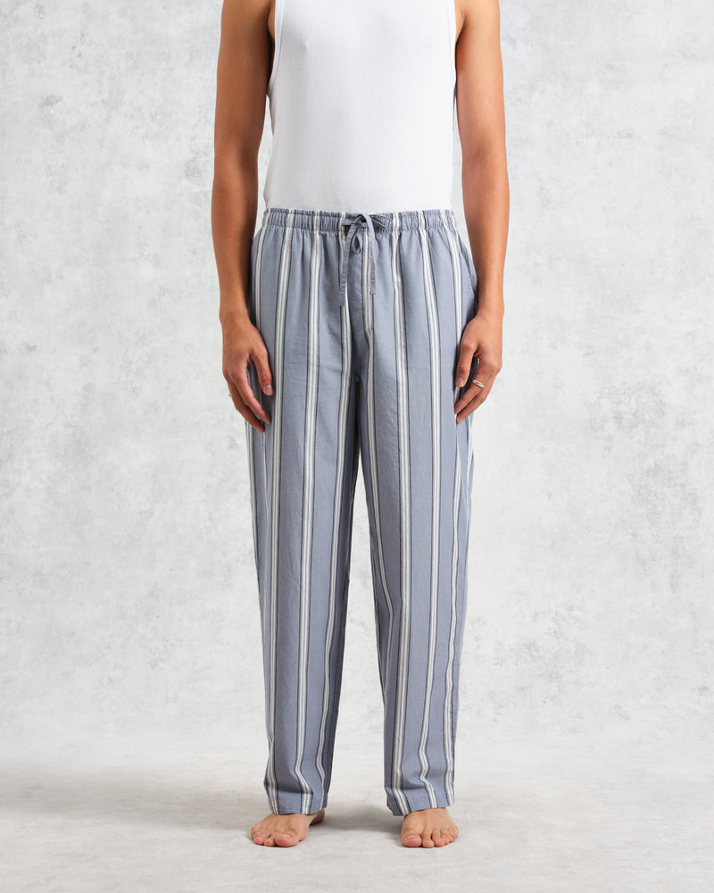wax london men's Hutton - Blue And Ecru Oxford Stripe Lounge Trouser