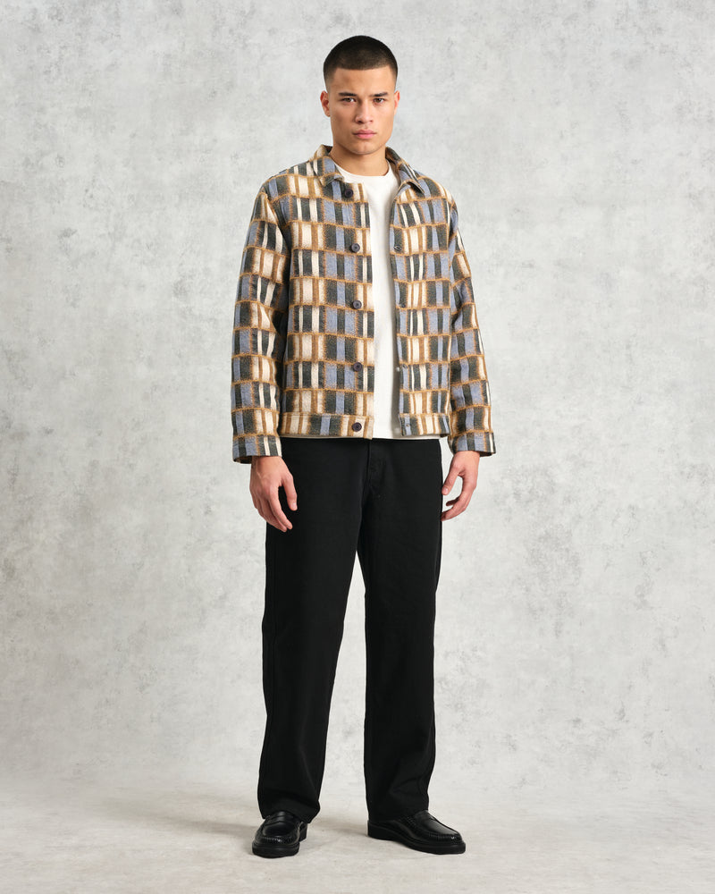 wax london men's Iggy - Beige And Blue Ombre Grid Jacket