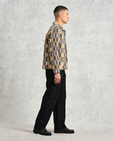 wax london men's Iggy - Beige And Blue Ombre Grid Jacket