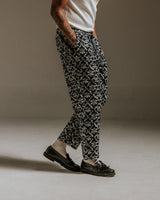 wax london Kurt - Navy Flower Stamp Jacquard Trousers