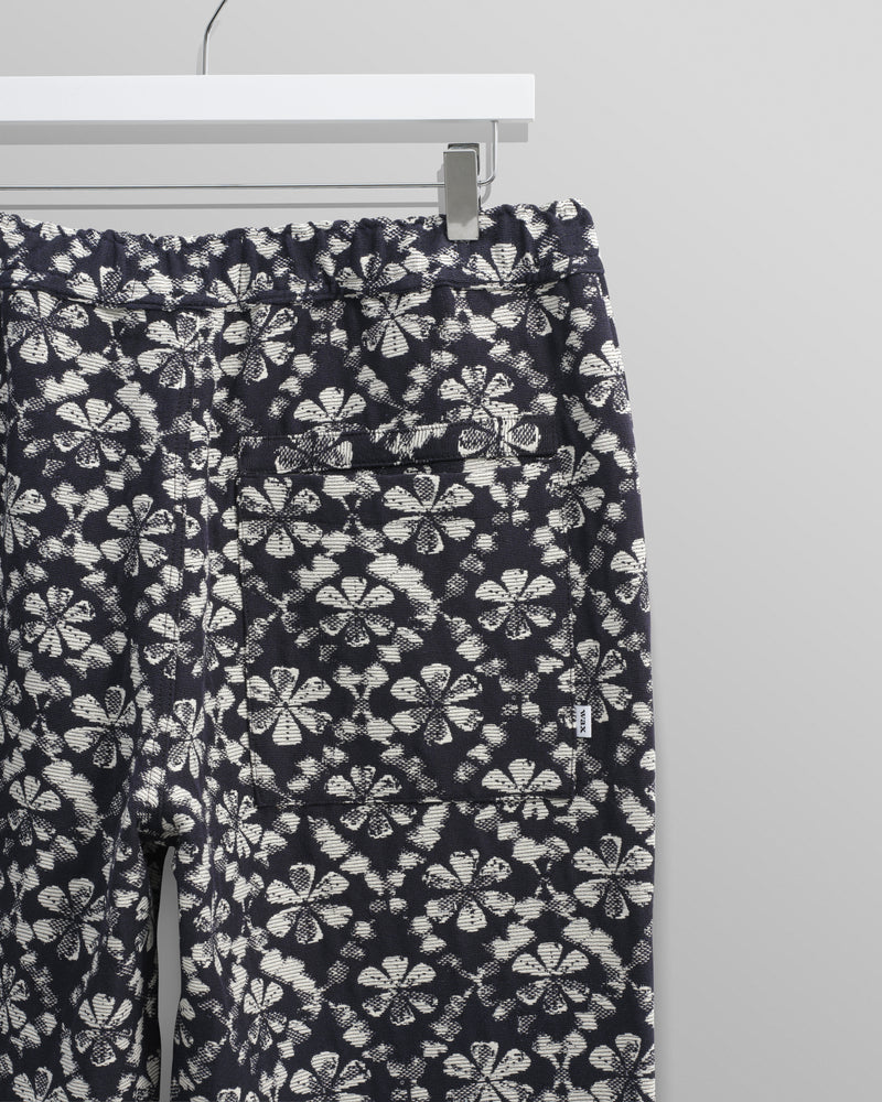 wax london Kurt - Navy Flower Stamp Jacquard Trousers