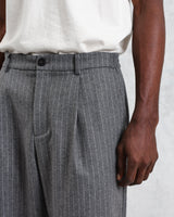 wax london men's Malham - Charcoal Grey Pinstripe Wool Trousers