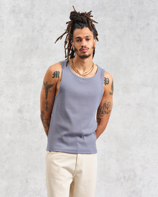 wax london Montague - Blue Ribbed Organic Cotton Vest
