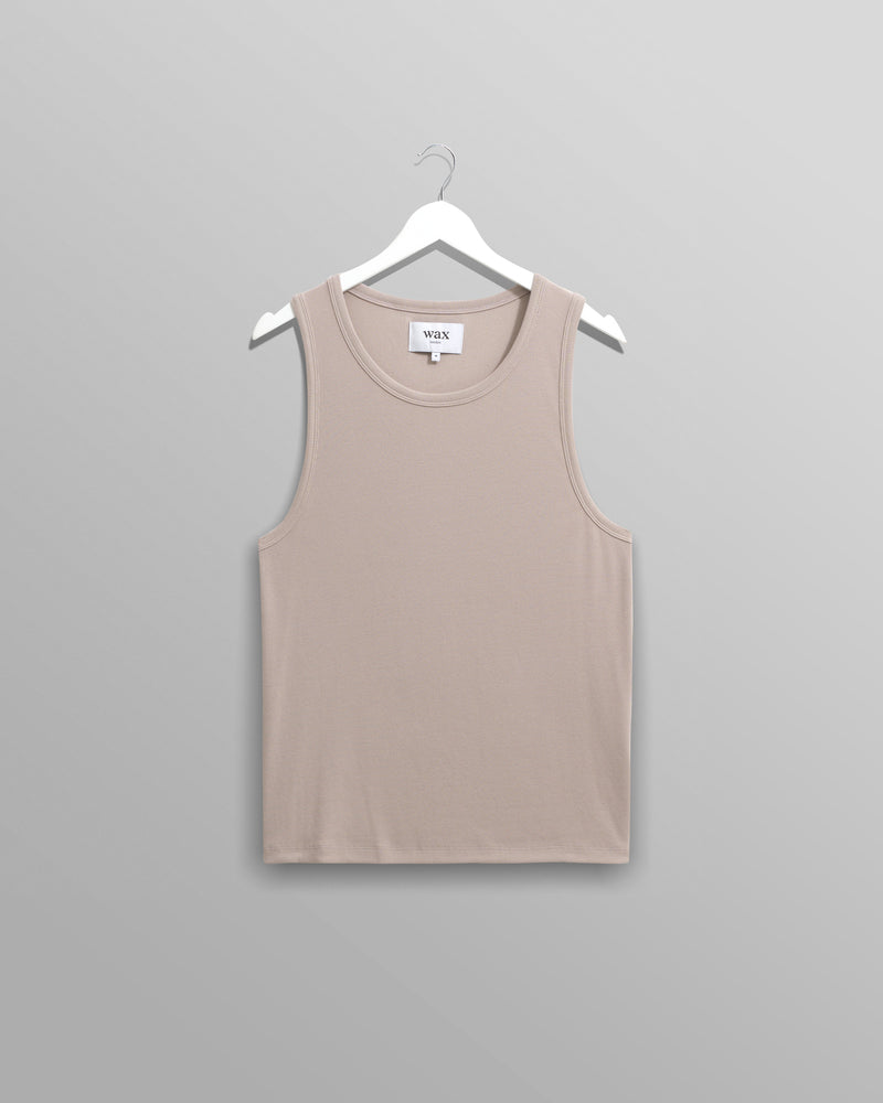 wax london men's Montague - Taupe Grey Ribbed Organic Cotton Vest