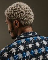 wax london men's Porto - Navy Splash Crochet Knitted Polo Shirt