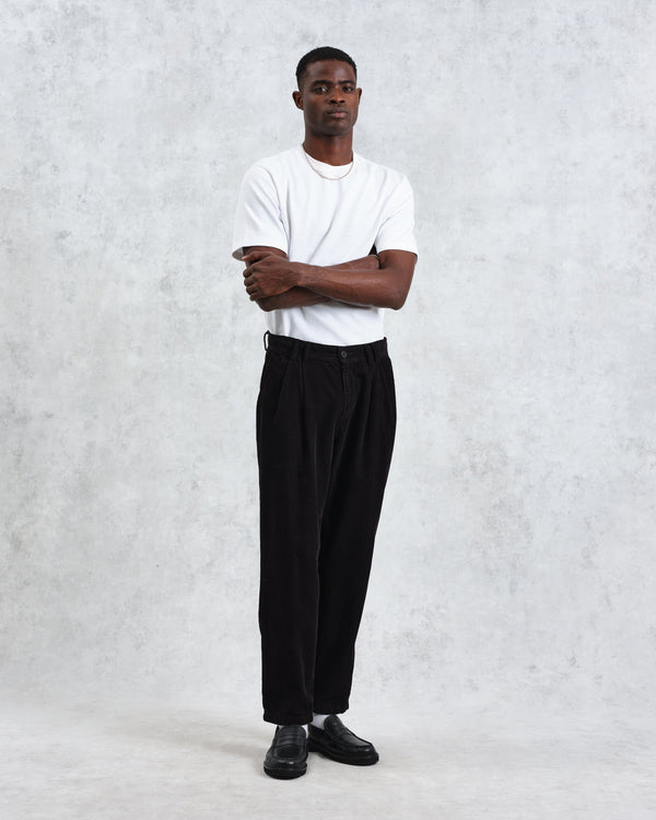 wax london men's Raleigh - Black Corduroy Pleated Trousers