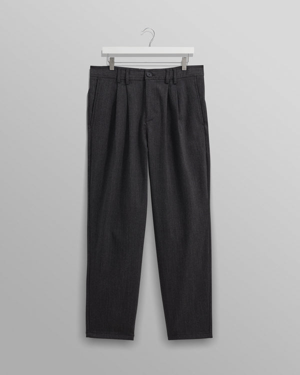 wax london men's Raleigh - Charcoal Herringbone Pleated Trousers