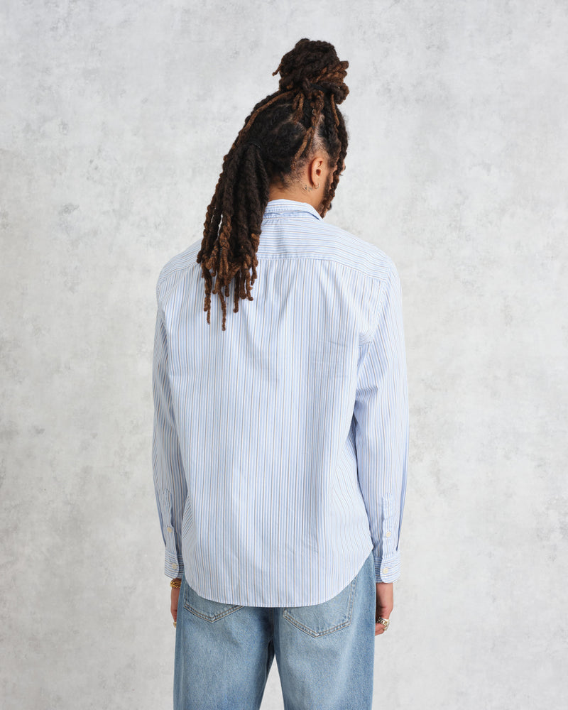 wax london men's Shelly - Blue Organic Cotton Stripe Shirt