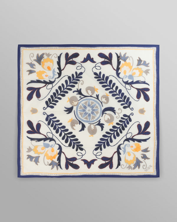 wax london Sloane - Navy And Yellow Floral Tile Neck Scarf