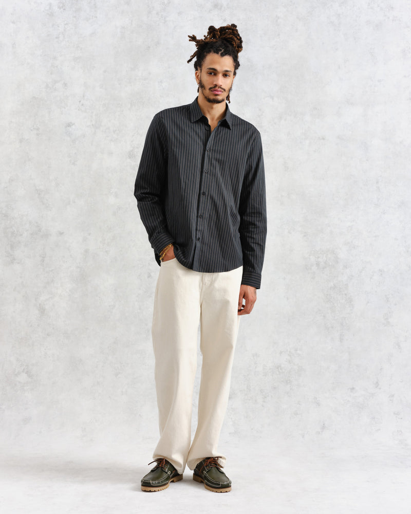 wax london men's Trin - Green Striped Cotton Shirt