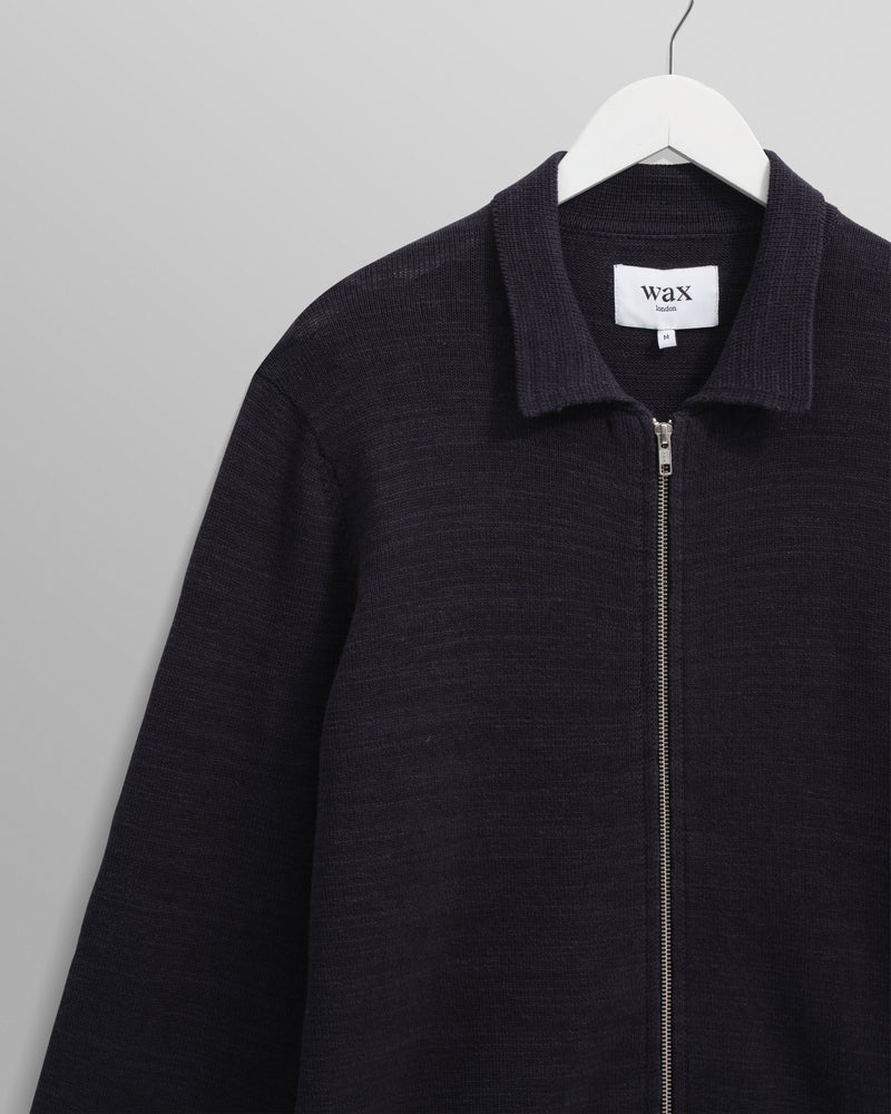 wax london men's Wayfarer - Navy Slub Cotton And Linen Cardigan