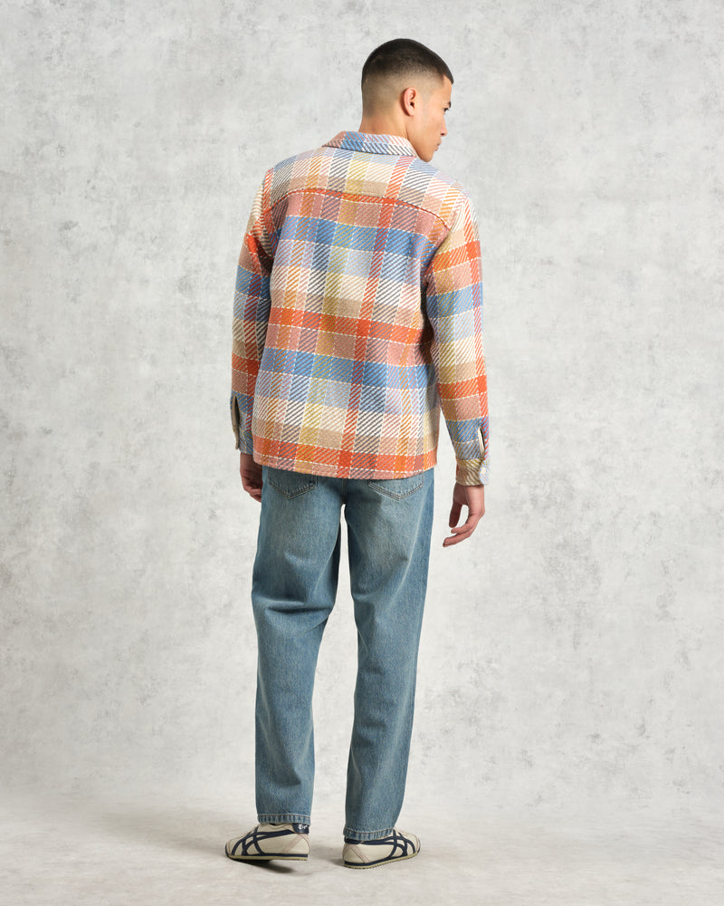 wax london Whiting - Coral And Pale Blue Pike Check Overshirt