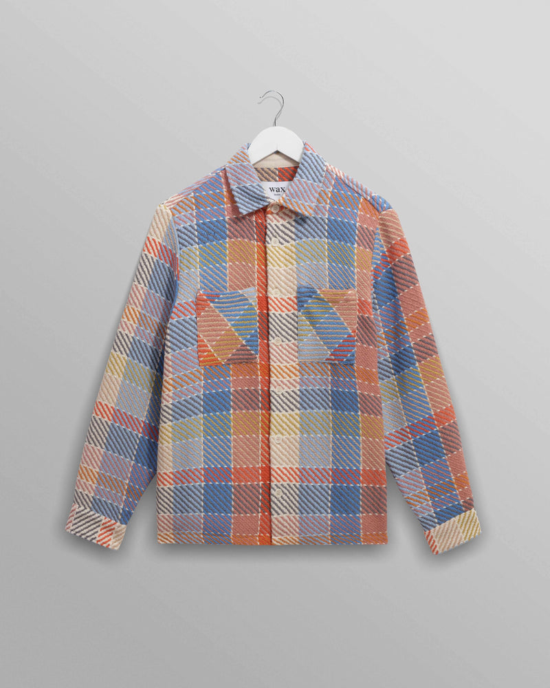 wax london Whiting - Coral And Pale Blue Pike Check Overshirt