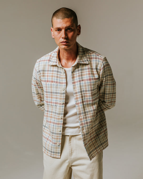 wax london Whiting - Ecru And Multicolour Yard Check Overshirt