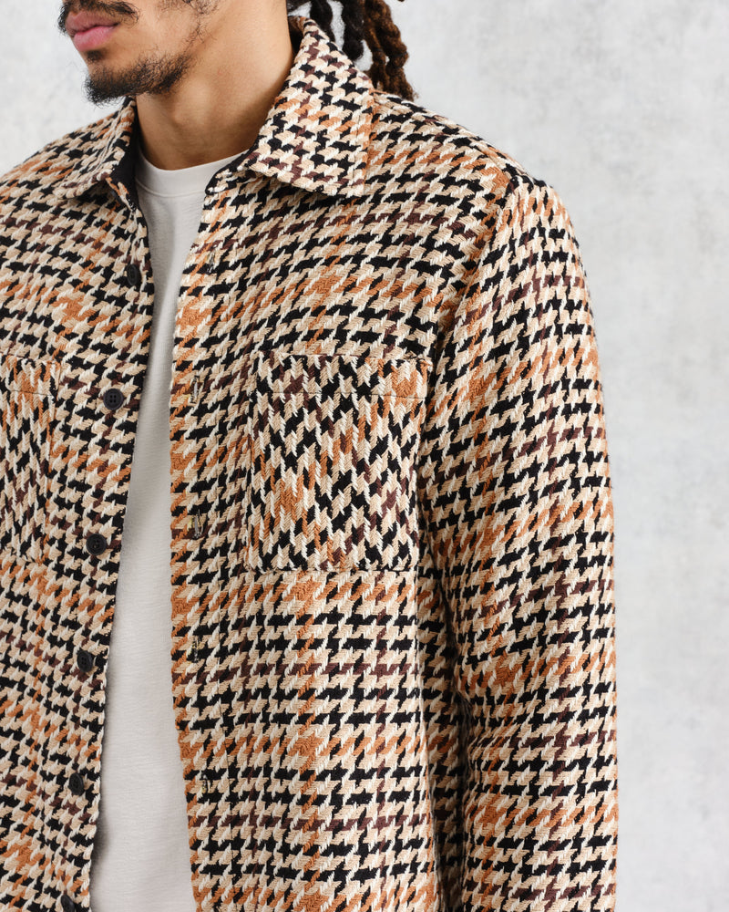 wax london men's Whiting - Natural Houndstooth-Weave Overshirt